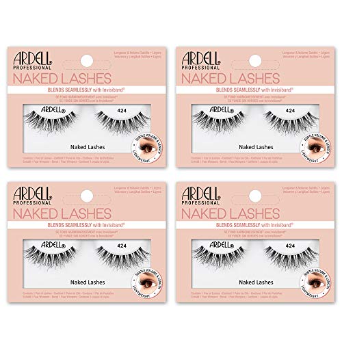 Ardell False Lashes Naked Lashes 424 with Invisiband - Lightweight, Natural Look False Eyelashes, Reusable Lash Pack, 4 Pairs