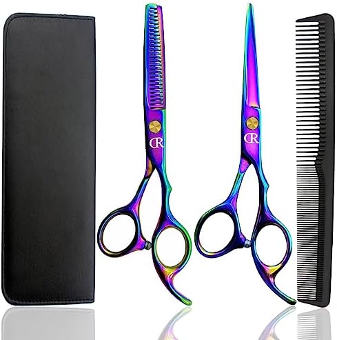 Professional Hair Cutting Shears Set,6 Inch Barber Hair Cutting Scissors Kit,Hairdressing Thinning Shears for Hair Cutting,Sharp Blades Haircut Scissors Kit for Women/Men/Kids (Rainbow)