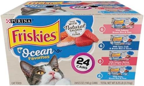 Purina Friskies Ocean Favorites Wet Cat Food Pate and Meaty Bits Variety Pack With Salmon and Tuna - (Pack of 24) 5.5 oz. Cans