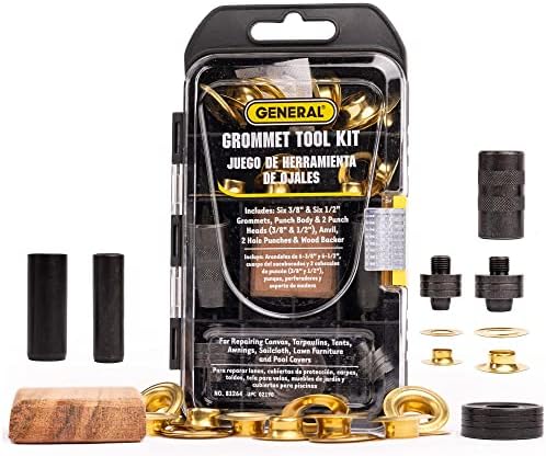 General Tools 3/8"-1/2" Grommet Kit - Rustproof Solid Brass Grommets for Tarp Repair, Reinforcing Canvases, and Fabric Rings