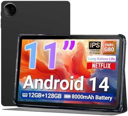 DigiLand Tab R11–11" Tablet,Android 14 OS,MediaTek Helio G80 Octa-Core,12GB RAM + 128GB Storage,HD IPS Touchscreen,13MP+8MP,Wi-Fi 6,10-Hr Battery,Includes Stand Case,Google Tablets 2025,Gray