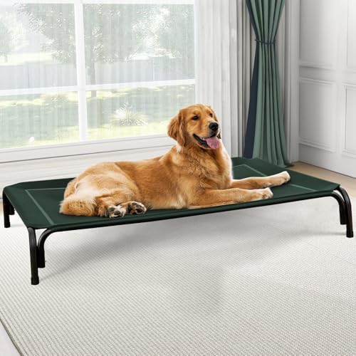 Elevated Dog Bed, Raised Outdoor Dog Bed for Extra Large Sized Dog, Portable Cooling Pet Cot with Breathable & Washable Mesh, Indoor & Outdoor Pet Hammock with Skid-Resistant Feet.