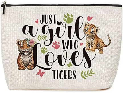 Just A Girl Who Loves Tigers Makeup Bag Tiger Lover Gift for Women Girls Animal Lover Gifts Birthday Christmas Graduation Gifts for Her Best Friend Sister Niece Coworker Teacher