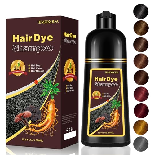 Dark Wine Red Hair Dye Shampoo, 100% Gray Hair Coverage for Men & Women, Instant and Long-lasting Hair Color Shampoo in Minutes, 3 in 1 Pure Plant Extract Natural Hair Dye Kit for All Hair Types