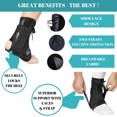 MEDIZED® Ankle Brace, Stabilizer, Lace Up Adjustable Support, Stirrup Compression – for Running, Basketball, Volleyball, Injury Recovery, Sprain, Ankle Wrap for Men, Women, and Children (Medium)