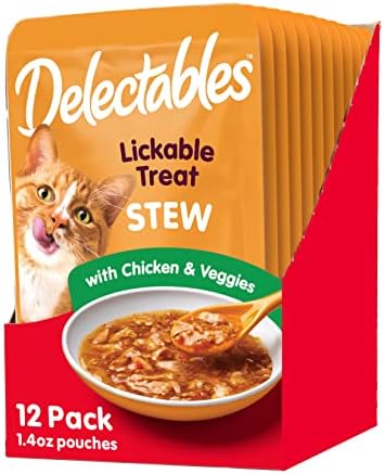 Hartz Delectables Stew Lickable Wet Cat Treats for Adult & Senior Cats, Chicken & Veggies, 1.4 Ounce (Pack of 12) (Packaging may vary)