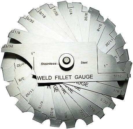 RIVERWELD 12 Piece Fillet Weld Set 1/32" increments to 1/2", 1/16" increments to 1" Welding Inspection Test Ulnar RL Gauge Checking Fillet Leg and Throat Size