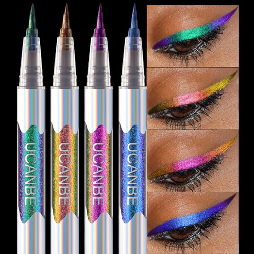 UCANBE 4PCS Chameleon Liquid Eyeliner, Multichrome Metallic Color Shift Eye Liner, Waterproof Glitter Eyeliner with Soft Fine Tip for Long-lasting Multi-Dimensional Eye Looks