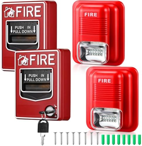 4 Pcs Fire Alarm Pull Station Fire Warning Siren 12/24V DC Sound and Light Emergency Alarm Dual Action Manual Call Point with Key Security Horn Buzzer for Home or Office