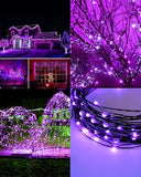 Twinkle Star 39.4 FT 120 LED Outdoor Solar String Lights, Solar Powered Halloween Decorative Fairy Lights with 8 Modes, Waterproof Black Wire Light Christmas Patio Yard Wedding Party, Purple, 2 Pack