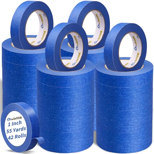 42 Rolls Blue Painters Tape Bulk 1 inch x 55 Yards, Total 2310yd, Painters Masking Tape No Residue Wall Painting Tape Artist Tape Trim Edge Finishing Tape for Wall Painting Decoration DIY Supplies