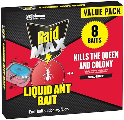Raid Max Liquid Ant Bat; Kills Ants Where They Breed, For Indoor and Outdoor Use; 8 Bait Stations