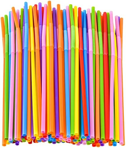 100PCS Flexible Plastic Straws, Colorful Disposable Bendy Party Fancy Straws12.8inch Extra Long Straws Party Decorations
