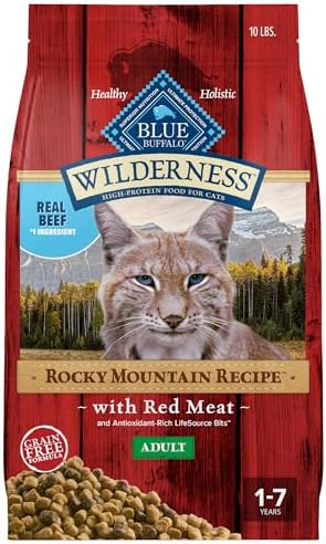 Blue Buffalo Wilderness Adult Dry Cat Food, Rocky Mountain Recipe, Chicken-Free & Grain-Free Recipe Made with Natural Ingredients, Red Meat, 10-lb Bag