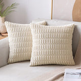 MIULEE Pack of 2 Corduroy Decorative Throw Pillow Covers 22x22 Inch Soft Boho Striped Pillow Covers Modern Farmhouse Christmas Home Decor for Sofa Living Room Couch Bed Cream White