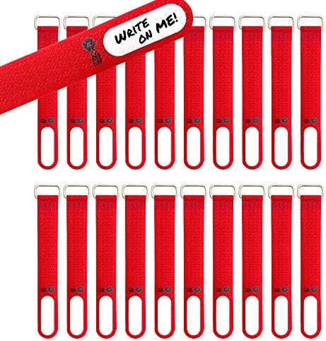 Wrap-It Storage Cinch-Straps, 5" 20 Pack (Red), Features Metal Buckle and Write on Label for Easy Cord Identification and Cable Management, Reusable Multi-Purpose Securing Cinch Straps