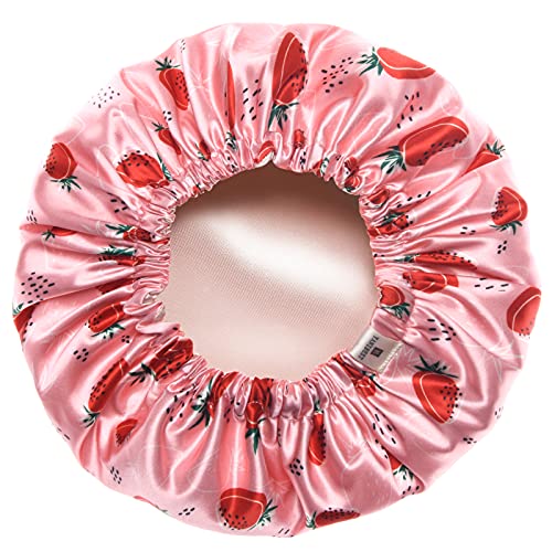 YANIBEST Baby Satin Bonnet Sleep Cap - Double Layer Reversible Adjustable Silky Satin Cap for Infant Toddler(5-12 Year,Strawberry)