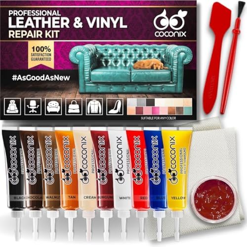 COCONIX Leather & Vinyl Repair Kit | Fix Tears, Holes, Scratches, and Peeling on Leather and Vinyl Furniture, Car Seats, and Jackets | Easy Application with Customizable Colors