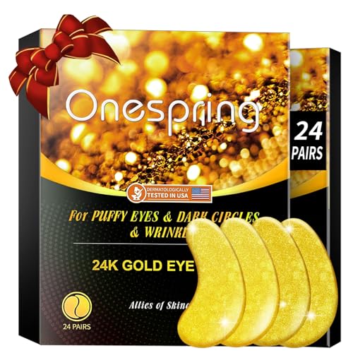 Under Eye Patches (24 Pairs) - Valentines Day Gifts for Women - Golden Under Eye Mask for Dark Circles, Puffiness & Wrinkles, Eye Gels Pads for Refreshing, Revitalizing - Bridesmaid Gifts