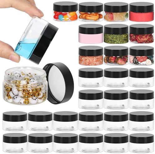 1oz Containers with Lids 28Pack, Jaisie.W 1 oz Plastic Containers with Lids- Clear Refillable Cosmetic Small Plastic Containers with Black Screw Lid for Liquid and Solid Products (1 oz, 28Pack)