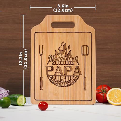 AceThrills Papa Gifts - Engraved Bamboo Cutting Board 12.3"L x 8.7"W x 0.4"Th - Papa birthday Gifts from Grandkids, Gifts for Papa, Papa Christmas Gifts