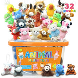 32Pcs Mini Plush Animals Toy Set Assortment Bulk Stuffed Keychain Party Favors for Kids Small Animals Decorations Toys Easter Carnival Prizes Christmas Birthday Goodie Bag Fillers