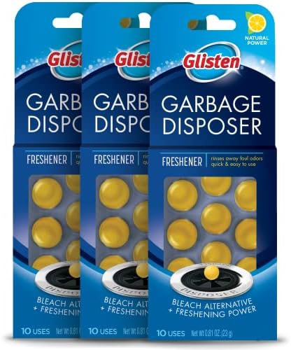 Glisten Garbage Disposer Freshener, Sink Disposal Odor Eliminator, Quick and Easy-to-Use, Lemon Scent, 30 Capsules Total