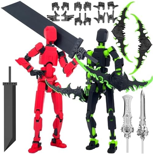 (Assembly Completed) T13 Action Figure Set, Titan 13 Robot Action Figure 3D Printed robo 13 Action Figure Articulated, Dummy 13 Lucky 13 Gift for Collectors Desktop Decorations, Black Green/Red Black