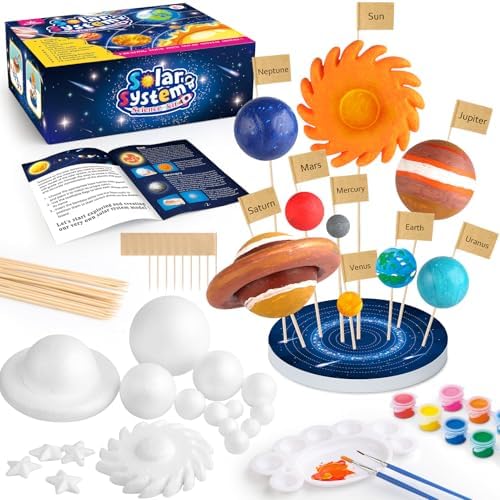 64 PCS Solar System Project Kit, Solar System Model Kit with 13 Mix Foam Balls, Solar System Toys for Kids 3-5, Learn Planets Science Kit School Project Supplies of Bamboo Sticks, Flags, Brushes