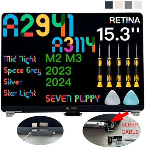 Replacement for Air 15.3" M2 M3 2023 2024 A2941 A3114 EMC 8301 8612 9301 15.3 inches 2880x1864 Full LCD Screen Display Complete Assembly (Midnight)