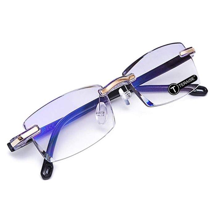 TERAISE Rimless Reading Glasses Fashion Diamond Cut Edge Design Anti-blue Lens Spectacle Readers for Men (2.25 x)