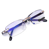 TERAISE Rimless Reading Glasses Fashion Diamond Cut Edge Design Anti-blue Lens Spectacle Readers for Men (2.25 x)