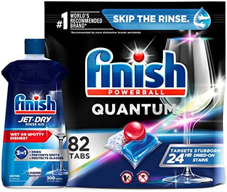Set: Finish - Quantum - 82ct - Dishwasher Detergent - Powerball - Ultimate Clean & Shine - Dishwashing Tablets - Dish Tabs & Finish Jet-dry, Rinse Agent, Ounce Blue 32 Fl Oz