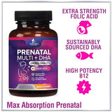 Women's Prenatal Multivitamin with Folic Acid + DHA, Prenatal Vitamin Supplement for Fetal Support w/Folate, Omega 3, Vitamins D3, B6, B12 & Iron, Pregnancy Prenatal DHA, Non-GMO - 60 Softgels