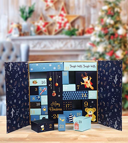 GWHOLE Christmas Advent Calendar 2024, Refillable Christmas Countdown Calendar with 24 Gift Boxes, Blue