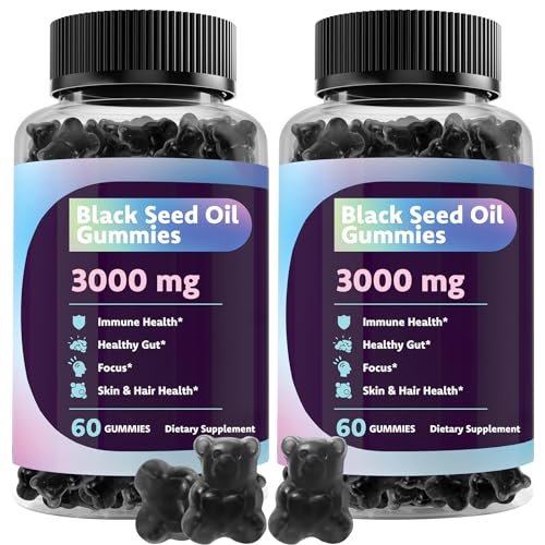 3000mg Black Seed Oil Gummies | Black Seed Oil with Elderberry & Turmeric, Omega 3 6 9, Potent Black Cumin Seed Oil - Super antioxidant for Immune, Digestion, Focus, Joints, Hair & Skin - 120 Gummies