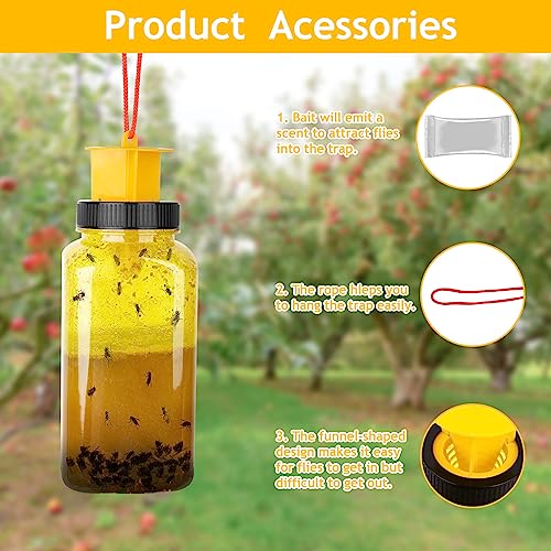 2 Pack Reusable Fly Trap Bottle with Bait, Ranch Fly Trap, Fly Traps Outdoor, Fly Catcher Fly Killer Fly Jar for Flying Insect, Gnat, Mosquito