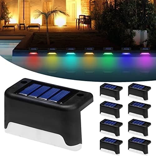 K.E.J. Solar Pool Side Lights Color Changing Solar Deck Lights Outdoor LED Step Light Waterproof Pool Accessories Decor for Stairs Fence Yard Driveway Pathway Yard Backyard Garden (Black-Color, 8)