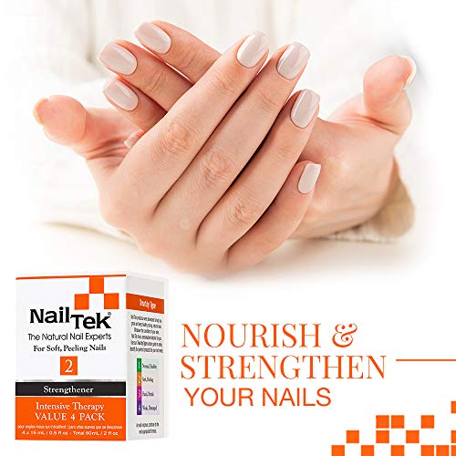 Nail Tek Intensive Therapy 2, Nail Strengthener for Soft and Peeling Nails, 0.5 oz Value 4-Pack