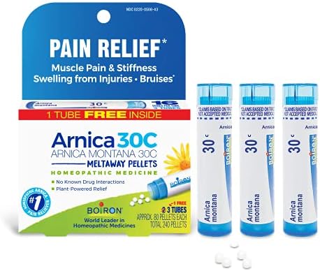 Boiron Arnica Montana 30C Homeopathic Medicine for Relief from Muscle Pain, Muscle Stiffness, Swelling from Injury, and Discoloration from Bruises - 3 Count (240 Pellets)