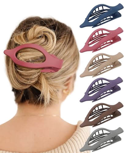 French Flat Hair Clips for Women - 6Pcs Flat Hair Claws for Thin Thick Hair Strong Hold No Slip Grip Hair Claw Clips for Women Girls (Frosted(Dark colors))
