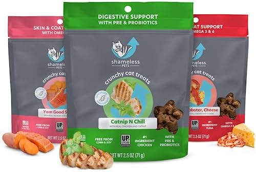 Shameless Pets Crunchy Cat Treats - Kitty Treats for Cats with Digestive Support, Natural Ingredients Kitten Treats with Real Ingredients, Healthy Flavored Feline Snacks - Variety Pack, 3-Pk