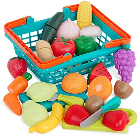 Battat Play Food for Toddlers with Farmers Market Basket and Chopping Board, Toy Food for Kids Kitchen and Pretend Play for Ages 3+ (37 Pcs)