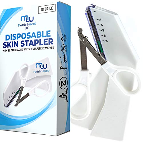 Disposable Skin Stapler (Suture Thread Alternative) with 55 Preloaded Wires Plus Stapler Remover Tool for Outdoor Camping Emergency Survival Demo, First Aid Field Emergency Practice Vet Use
