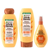 Garnier Whole Blends Honey Treasures Repairing Shampoo, Conditioner + Miracle Nectar Leave-In Set for Dry, Damaged Hair (3 Items), 1 Kit (Packaging May Vary)