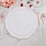 WDF 60pcs Rose Gold Plastic Plates-Baroque White &Rose Gold Disposable Plates including 30Plastic Dinner Plates 10.25inch, 30 Salad Plates 7.5inch for Wedding& Parties