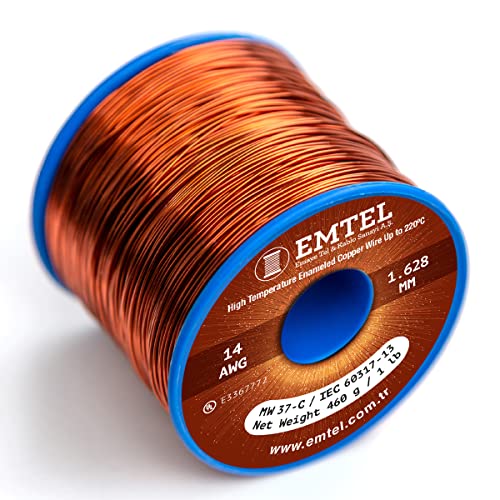 14 AWG - 1 lb (80 feet) 99.9% Pure Copper Wire, Enameled Magnetic Wire for Motor, Transformer, Magnetic Coil, & Electroculture Gardening, Winding Magnet Wire - 220°C (428°F) Thermal Class