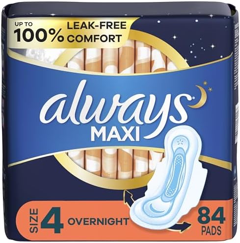 Always Maxi Overnight Pads with Wings, Size 4, Overnight, Unscented, 84 CT