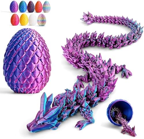 Cessfle 3D Printed Dragon Egg, Dragon Eggs with Dragon Inside, Easter Basket Stuffers, Easter Eggs 3D Dragon Toys Gifts for Kids 5-7, Crystal Dragon Egg Fidget Toys Purple Dragon Egg