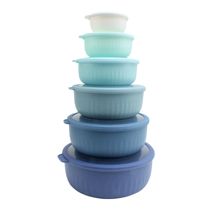 COOK WITH COLOR Prep Bowls with Lids- Wide and Deep Nesting Plastic Small Mixing Bowl Set with Lids, 12 Piece Set - Wide Bowls, Blue